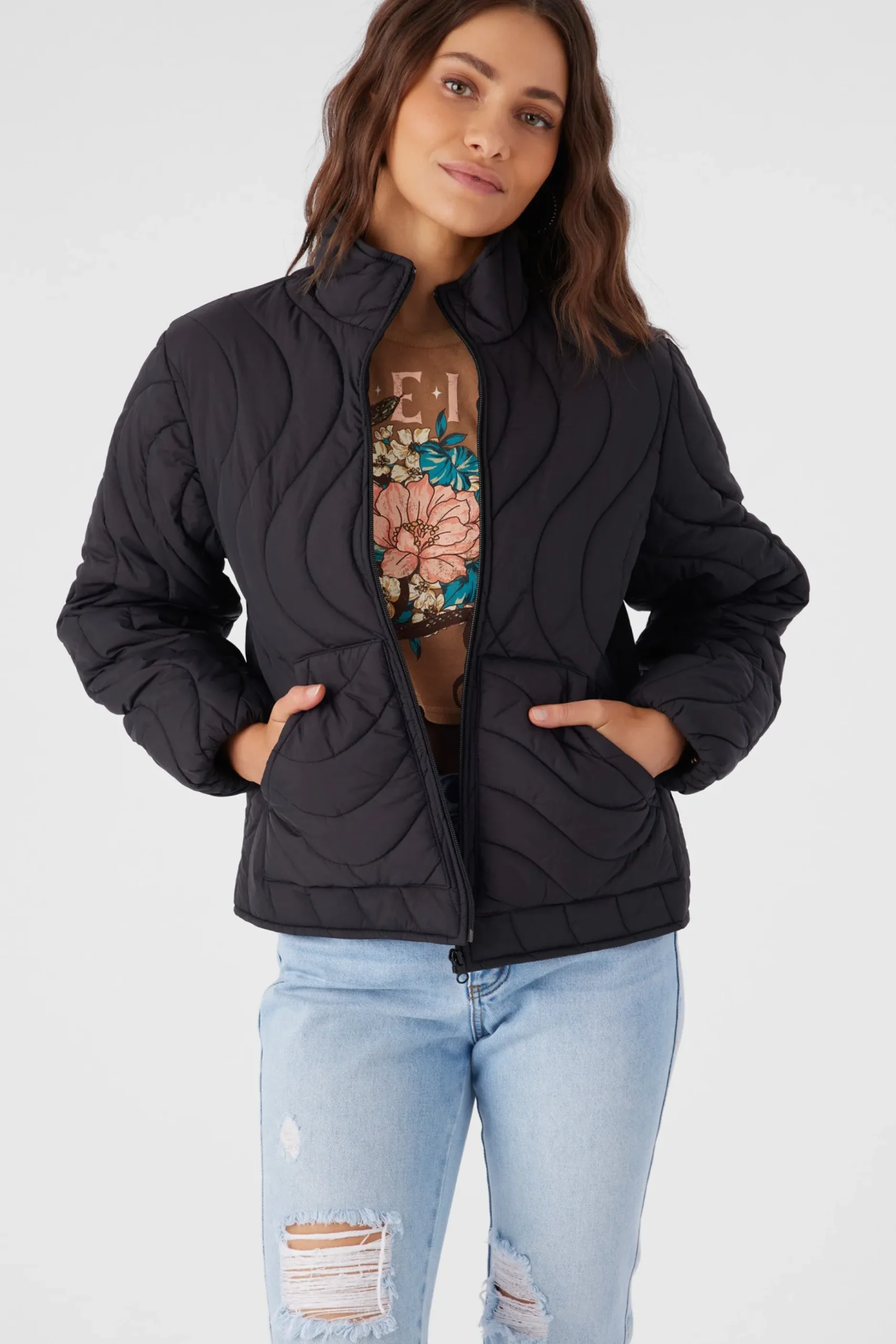 EDEN NYLON WAVE QUILTED ZIP JACKET