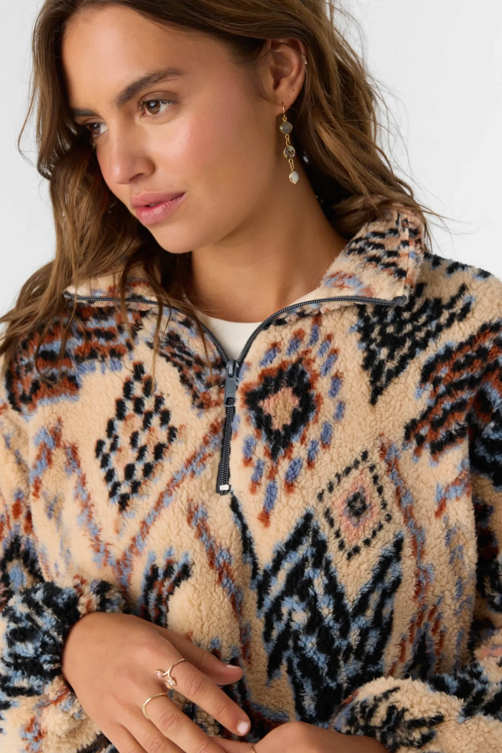 KACEY PALMER PRINT HIGH PILE FLEECE PULLOVER
