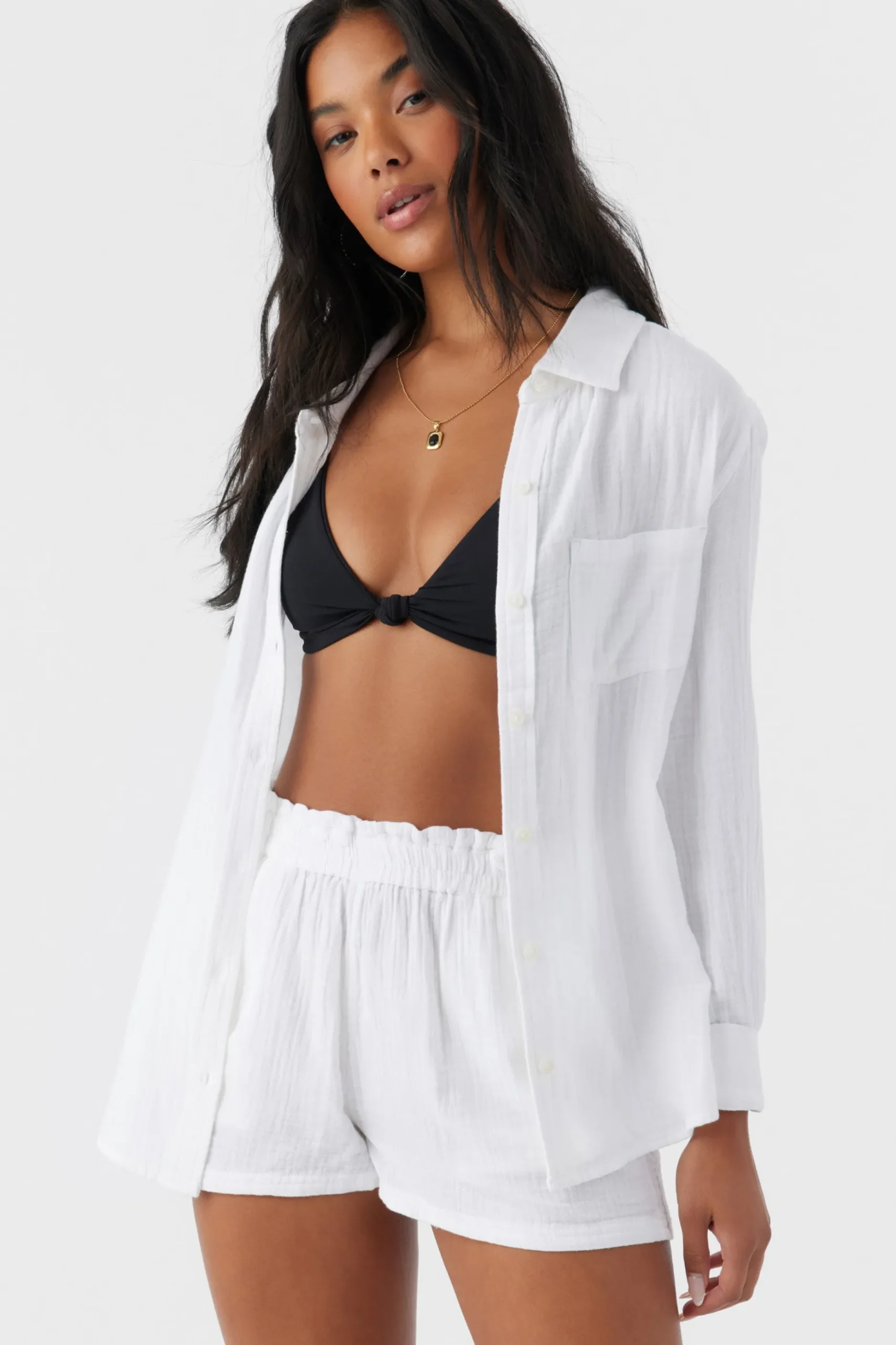 LENI CRINKLE DOUBLE GAUZE BUTTON DOWN SHIRT